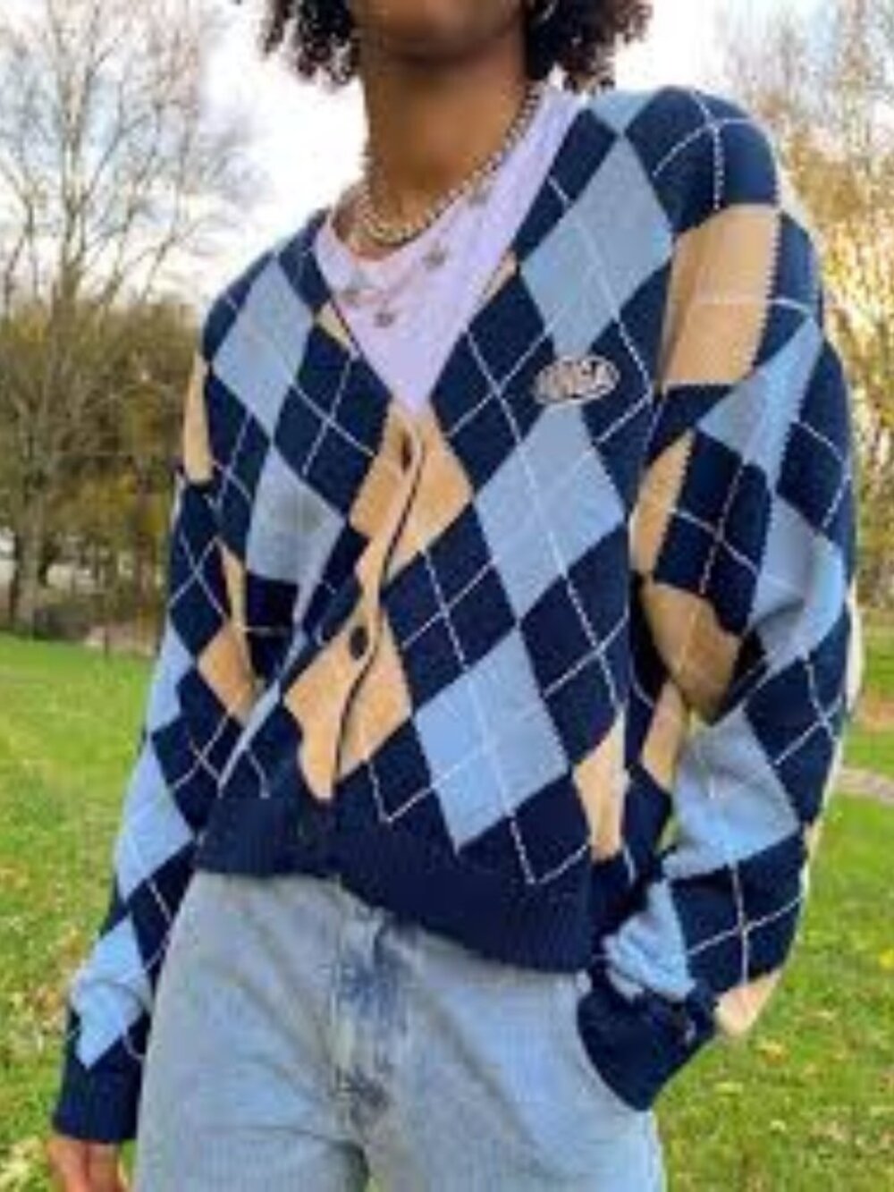 Chicago Sky WNBA Official Merch Argyle Cardigan Sweater, Blue/Black - Size XS